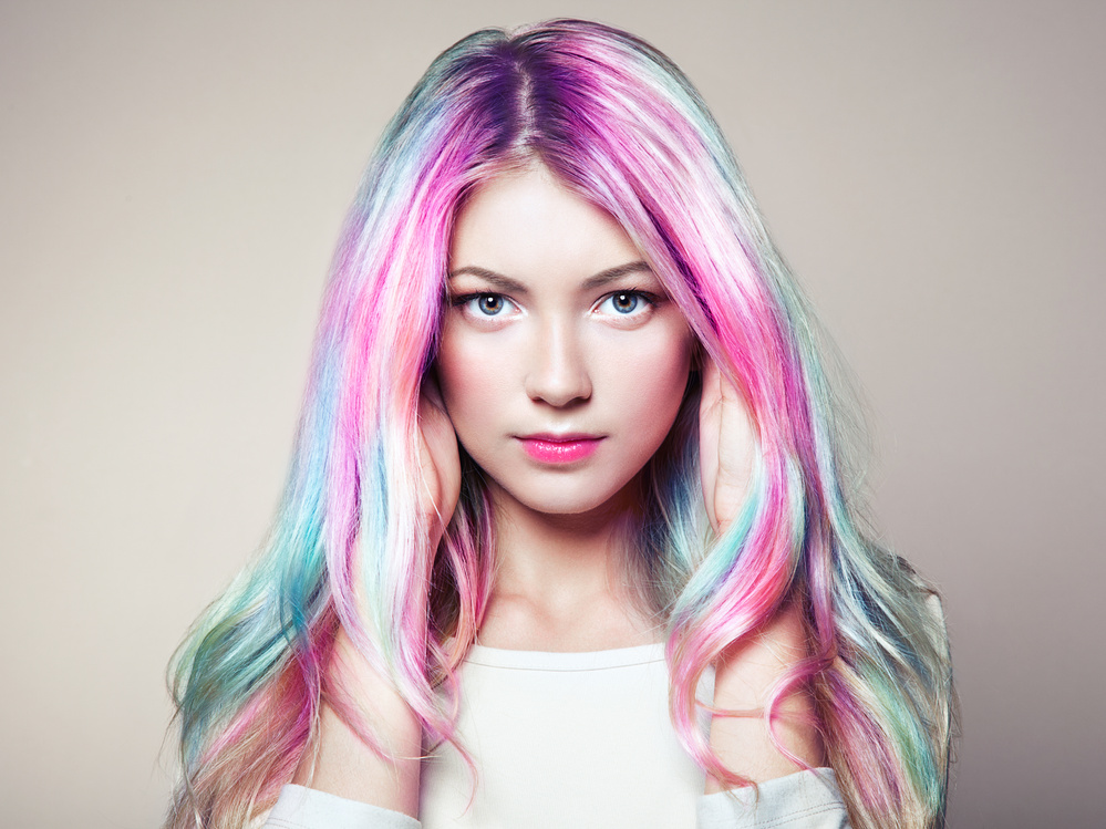 Beauty Fashion Model Girl with Colorful Dyed Hair